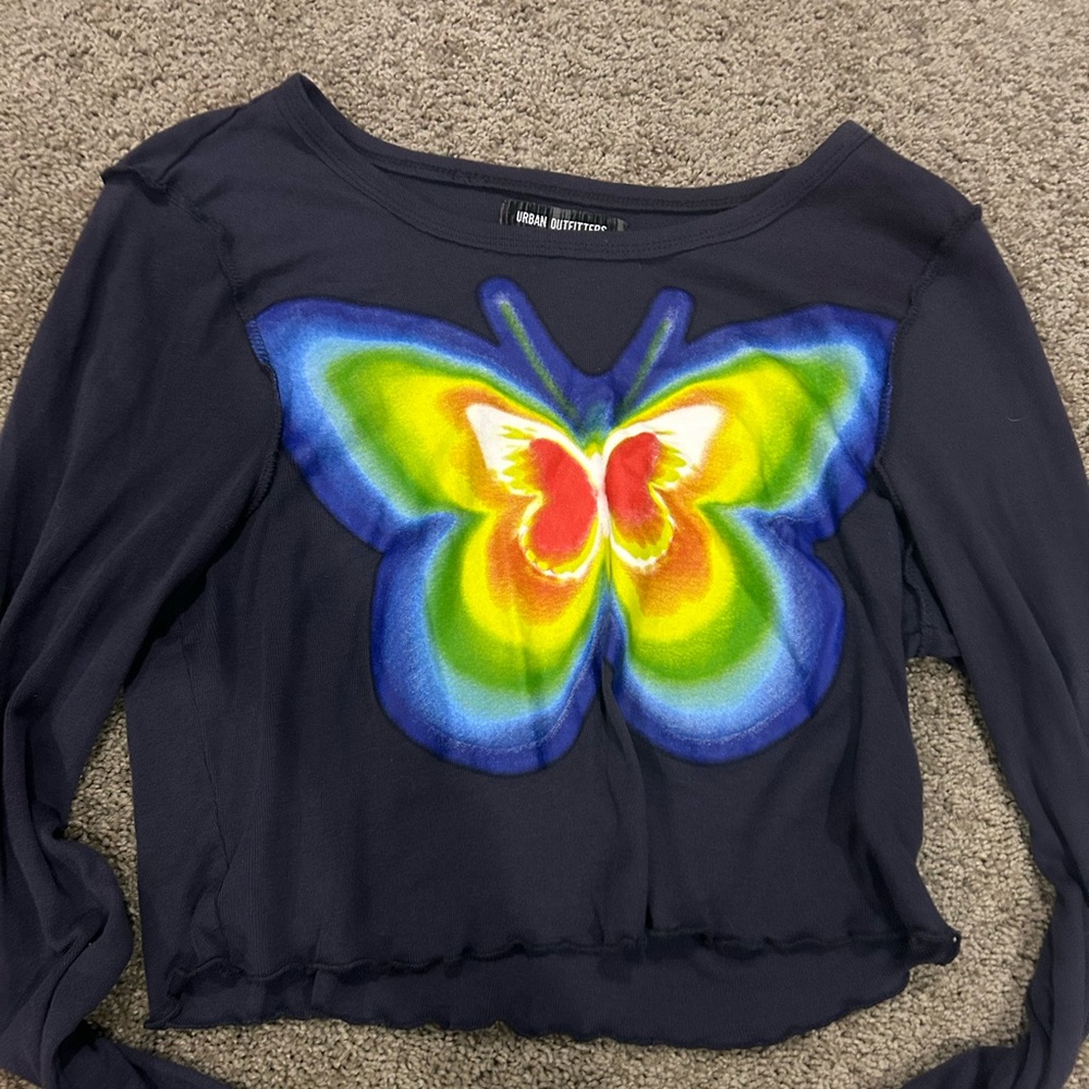 urban outfitters butterfly graphic long sleeve shirt, size L